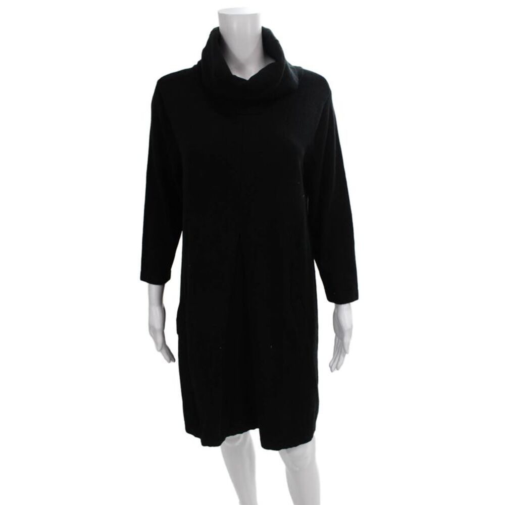 Tyler Boe Womens Black Sweater Dress Cowl Neck 3/4 Sleeve Knee Length Size L